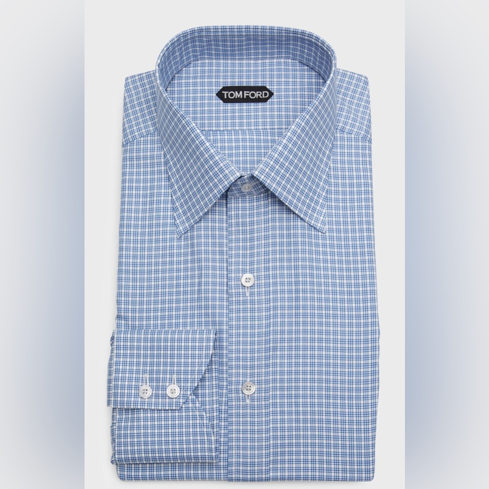 TOM FORD Men's Slim Fit Micro-Check Dress Shirt Size 16 US 41 EU